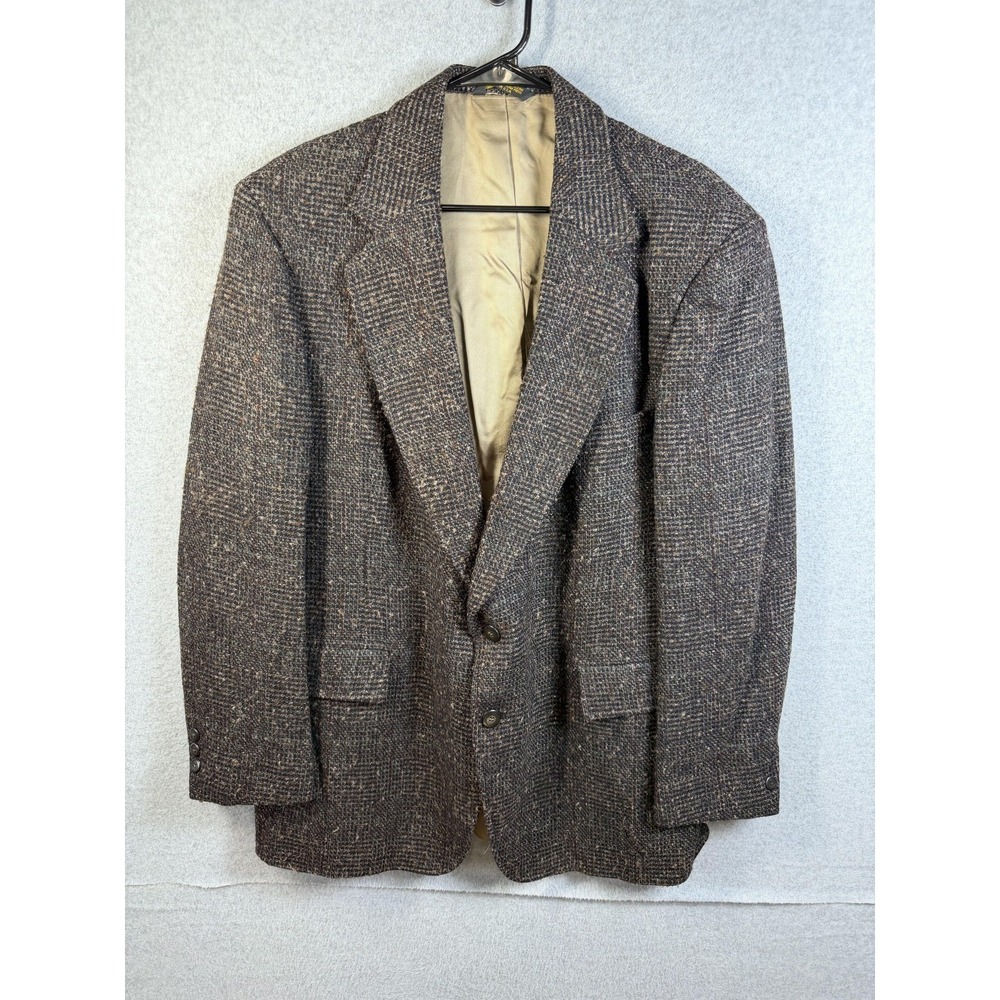 Vintage Strathmore Blazer Mens 46 Brown Check Wool‎ Tweed Sport Coat Made USA